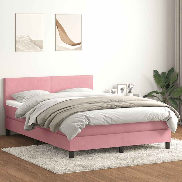 vidaXL Cama box spring com colch&atilde;o 160x210 cm veludo rosa