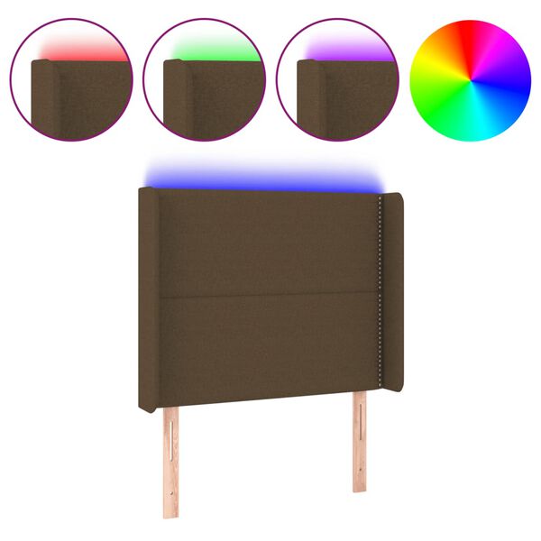 vidaXL Cabeceira de cama c/ luzes LED tecido 103x16x118/128cm castanho