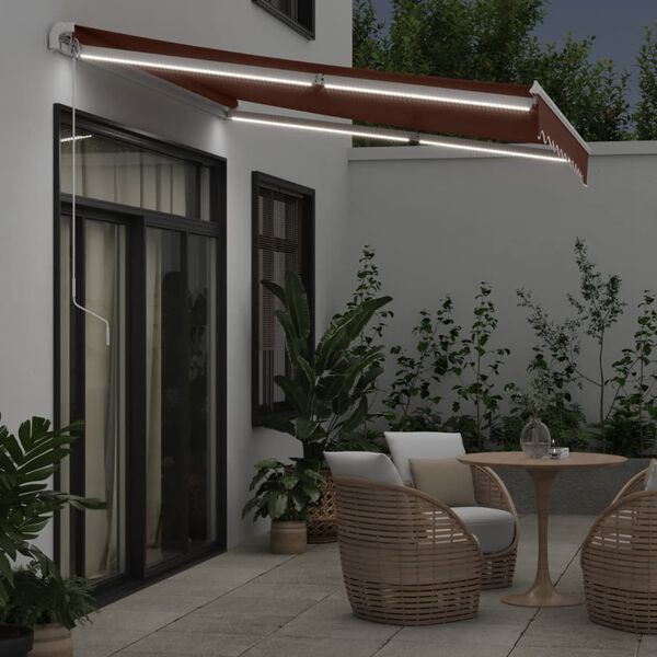 vidaXL Toldo retrátil manual com luzes LED 300x250 cm castanho