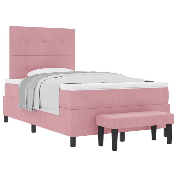 vidaXL Cama Box com colch&atilde;o com cabeceira Rosa 120 x 200 cm Veludo