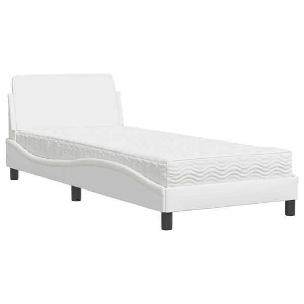 vidaXL Cama com colchão Dover 90x200 cm couro artificial branco