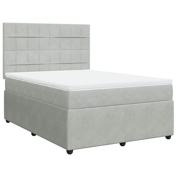 vidaXL Cama com molas/colch&atilde;o 140x200 cm veludo cinzento-claro