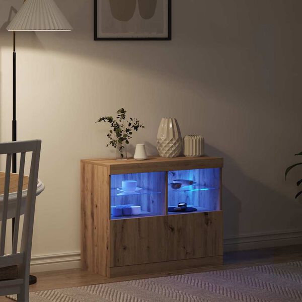 vidaXL Aparador LED Castanho 81 x 37 x 66,5 cm Madeira processada