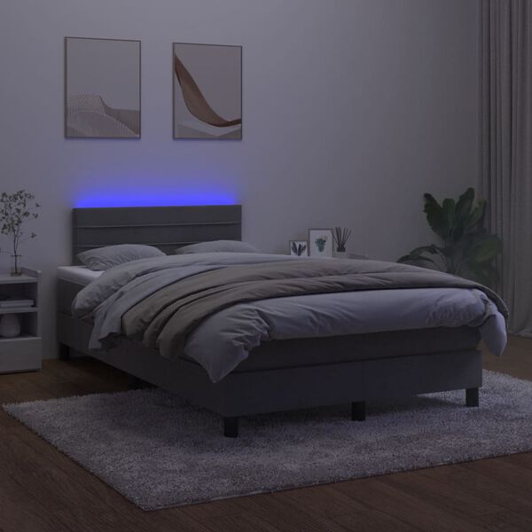 vidaXL Cama box spring c/ colch&atilde;o/LED 120x200cm veludo cinzento-escuro