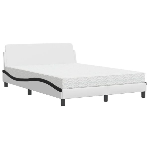 vidaXL Cama com colch&atilde;o Dover 140x190 cm couro artificial preto e branco