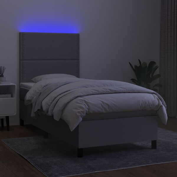 vidaXL Cama box spring c/ colch&atilde;o e LED 100x200 cm tecido cinza-claro