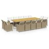 vidaXL 15 pcs conjunto jantar p/ jardim c/ almofad&otilde;es vime PE bege