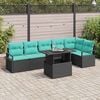 vidaXL Conjunto de Sof&aacute; de Jardim 7 pcs Preto e Azul vime PE