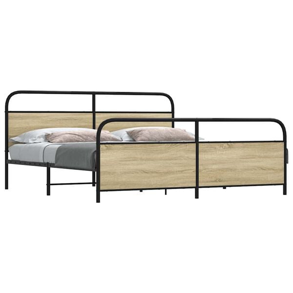 vidaXL Estrutura de cama sem colch&atilde;o 183x213cm metal carvalho sonoma