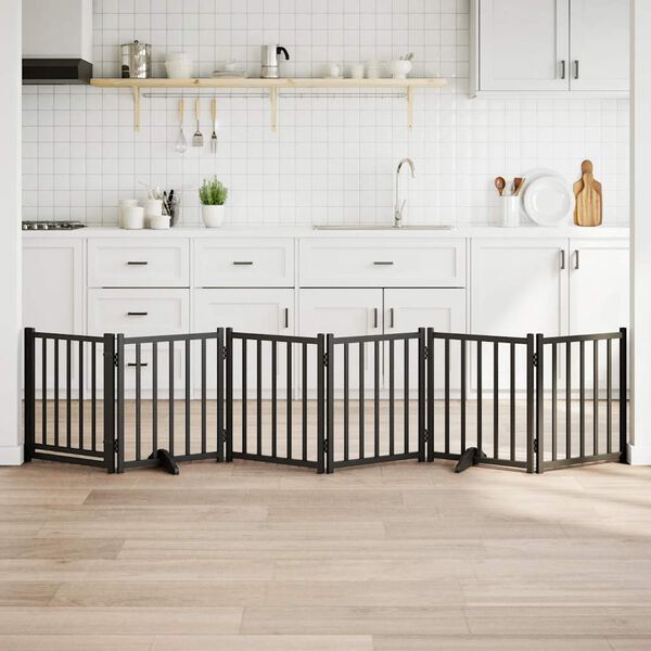 vidaXL Port&atilde;o p/ c&atilde;es com porta dobr&aacute;vel 6 pain&eacute;is 300 cm abeto preto