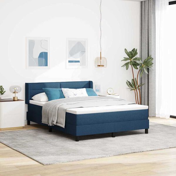 vidaXL Cama Box com colch&atilde;o com cabeceira Azul 190 x 140 cm Poli&eacute;ster
