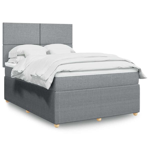 vidaXL Cama com molas/colch&atilde;o 140x190 cm tecido cinzento-claro