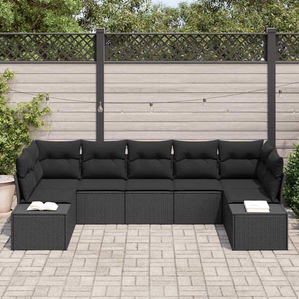 vidaXL Conjunto de Sof&aacute; de Jardim com almofada 7 pcs Preto vime PE