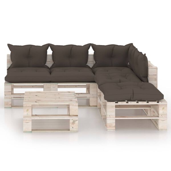 vidaxL Conjunto lounge de paletes p/ jardim 6 pcs c/ almofad&otilde;es pinho