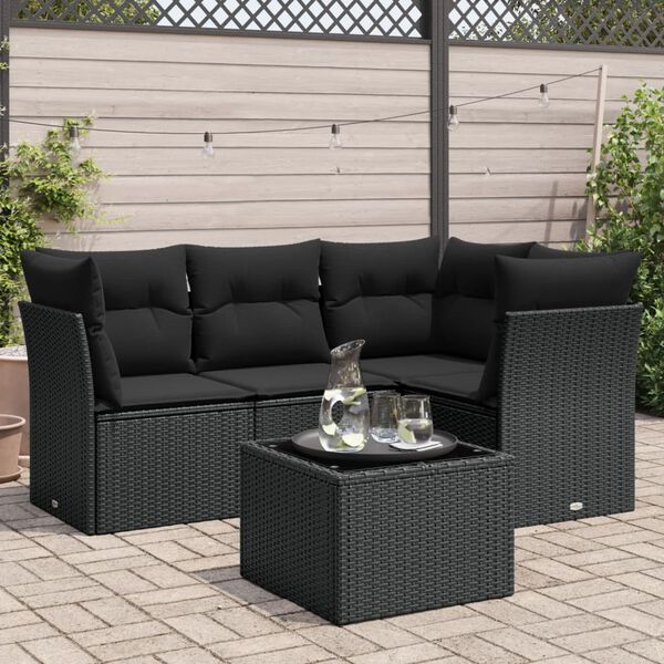 vidaXL 5 pcs conjunto sof&aacute;s de jardim com almofad&otilde;es vime PE preto