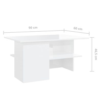 vidaXL Mesa de centro 90x60x46,5 cm contraplacado branco brilhante