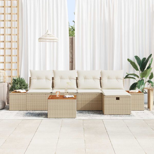 vidaXL Conjunto de Sof&aacute; de Jardim 6 pcs Bege Rattan Sint&eacute;tico