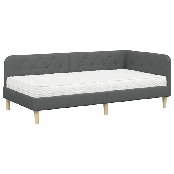 vidaXL Estrutura de Cama de Canto Cinza Escuro 90 x 200 cm tecido