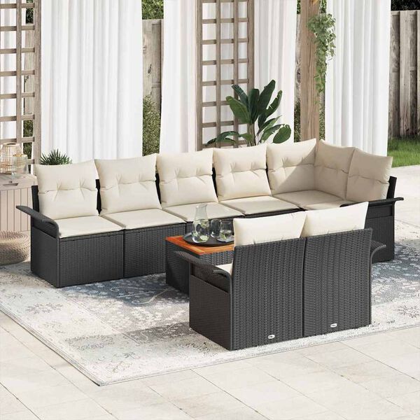 vidaXL Conjunto de Sof&aacute; de Jardim com almofada 9 pcs Preto e Creme