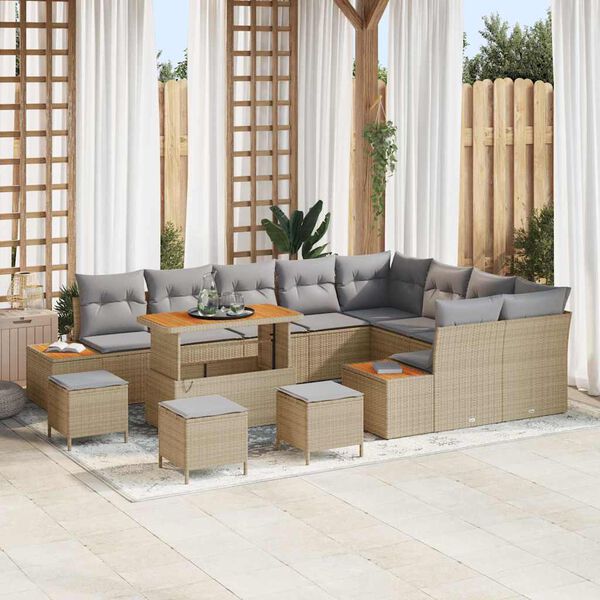 vidaXL Conjunto de Sof&aacute; de Jardim 13 pcs Bege Rattan Sint&eacute;tico