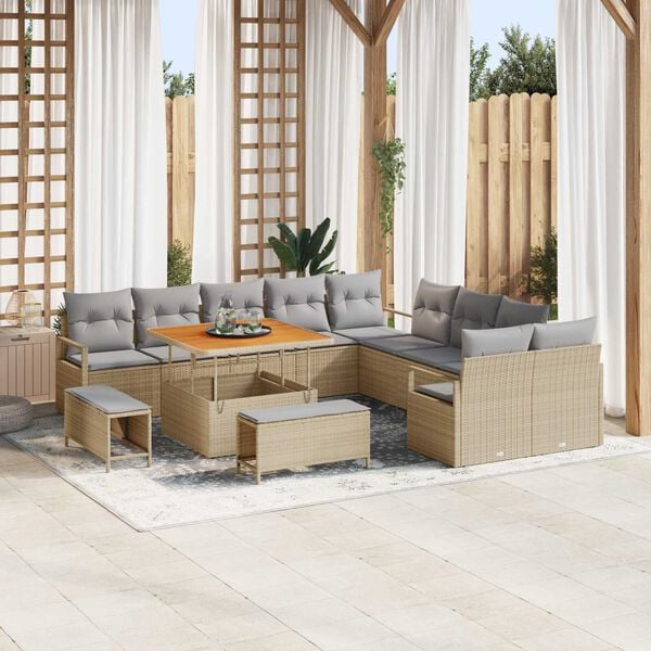vidaXL Conjunto de Sof&aacute; de Jardim 13 pcs Bege Rattan Sint&eacute;tico