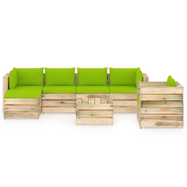 vidaXL 7 pcs conj. lounge jardim c/ almofad&otilde;es madeira impreg. verde