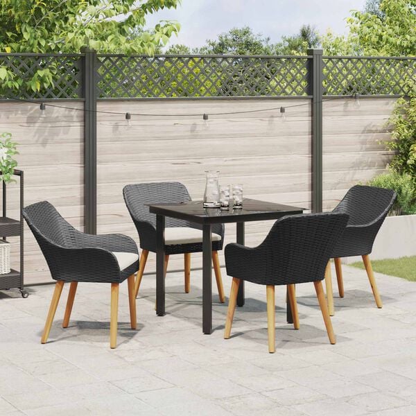 vidaXL Conjunto de Jantar para Jardim com almofada 5 pcs Preto vime PE