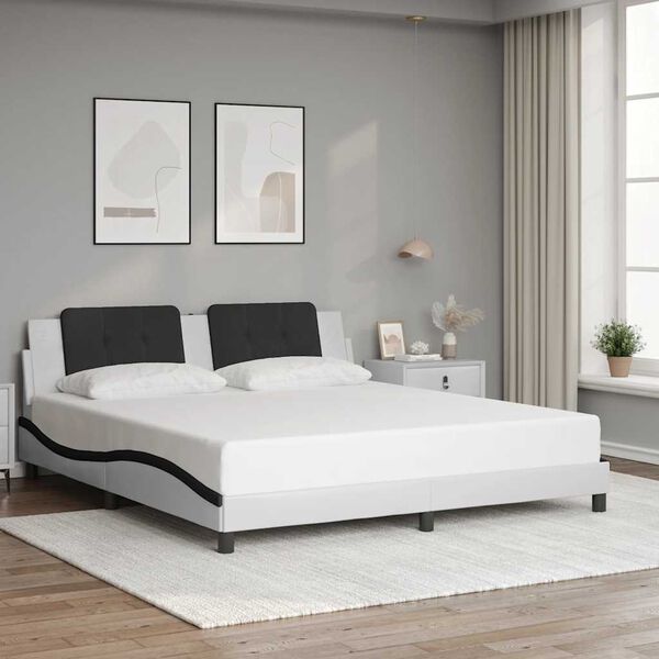 vidaXL Estrutura de cama sem colch&atilde;o Zadar couro artificial branco e preto