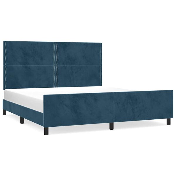 vidaXL Estrutura de cama sem colch&atilde;o 160x200 cm veludo azul-escuro