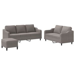 vidaXL 3 pcs conjunto de sof&aacute;s com almofad&otilde;es tecido cinza-acastanhado