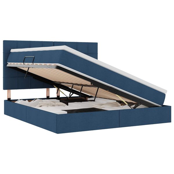 vidaXL Cama com arruma&ccedil;&atilde;o e LED com led Azul 160 x 200 cm Poli&eacute;ster