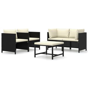 vidaXL 5 pcs conjunto lounge de jardim c/ almofad&otilde;es vime PE preto