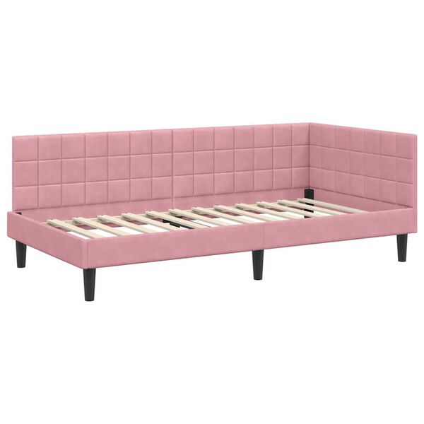 vidaXL Estrutura de Cama de Canto Rosa 90 cm x 200 cm Veludo