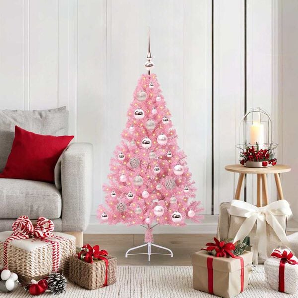 vidaXL &Aacute;rvore de Natal Artificial Pr&eacute;-iluminada Rosa 120 cm PVC