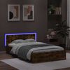 vidaXL Estrutura cama c/ cabeceira/luzes LED 135x190cm carvalho fumado