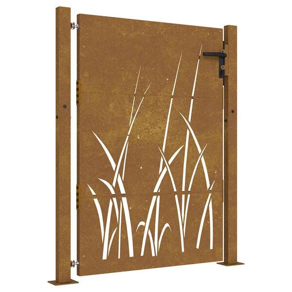 vidaXL Port&atilde;o de jardim 100x150 cm em a&ccedil;o corten com design de grama