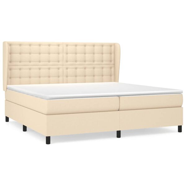 vidaXL Cama com molas/colch&atilde;o 200x200 cm tecido cor creme
