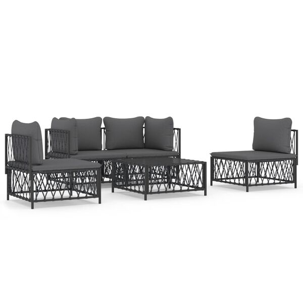 vidaXL 5 pcs conjunto lounge de jardim com almofadões aço antracite