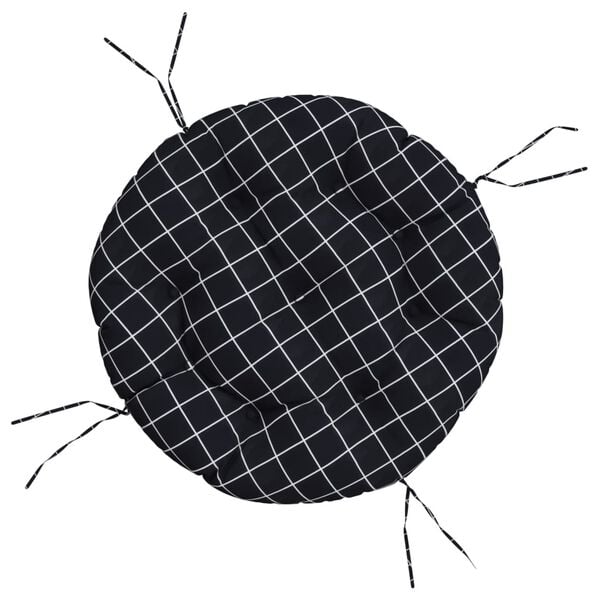 vidaXL Almofad&atilde;o redondo &Oslash; 60 x11 cm tecido oxford xadrez preto