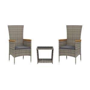 vidaXL 3 pcs conjunto de jantar p/ jardim c/ almofad&otilde;es vime PE cinza
