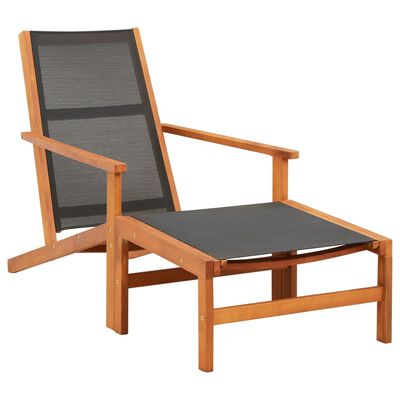 vidaXL Cadeira de jardim c/ apoio pés eucalipto maciço/textilene preto