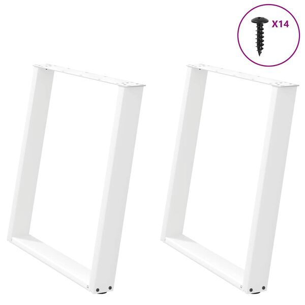 vidaXL P&eacute;s de mesa de jantar em forma de U, 2 pe&ccedil;as, branco, 80x (72-73) cm, a&ccedil;o