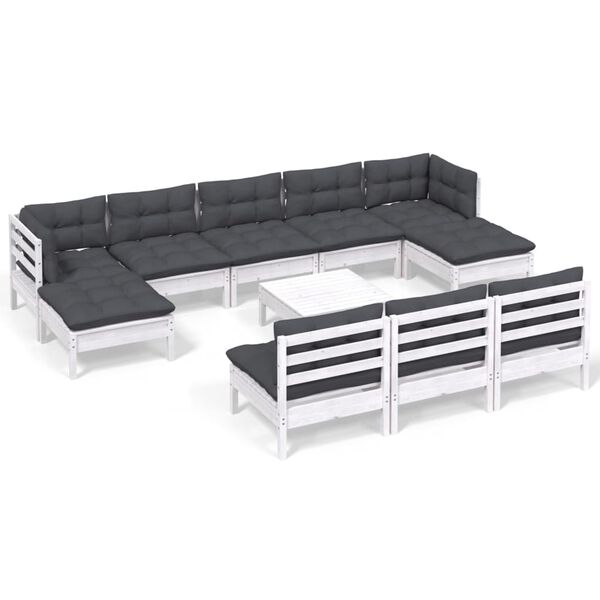 vidaXL 11 pcs conjunto lounge de jardim c/ almofad&otilde;es pinho branco