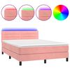 vidaXL Cama box spring c/ colch&atilde;o/LED 140x190 cm veludo rosa