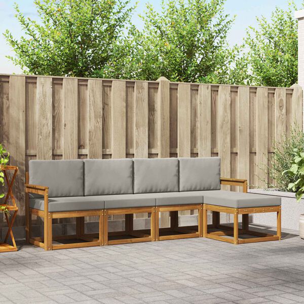 vidaXL Conjunto de Sof&aacute;s para Exterior 5 pcs Cinza Natural e Claro