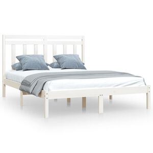 vidaXL Estrutura de cama casal 135x190 cm madeira maci&ccedil;a branco