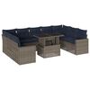 vidaXL Conjunto de sof&aacute; de jardim com 10 pe&ccedil;as e almofadas em rattan sint&eacute;tico cinza