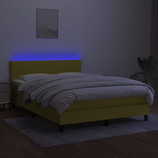 vidaXL Cama box spring c/ colch&atilde;o e LED 140x190 cm tecido verde