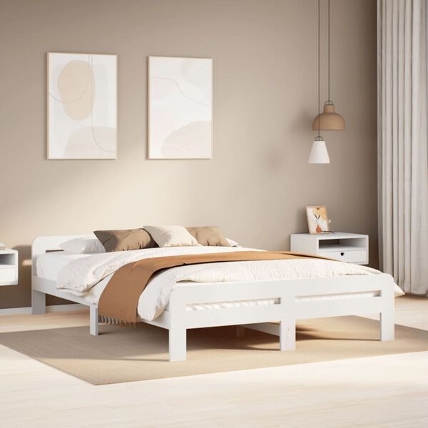 vidaXL Cama sem colch&atilde;o 140x200 cm madeira de pinho maci&ccedil;a branco