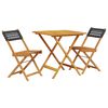 vidaXL 3 pcs conjunto de bistr&ocirc; vime PE e madeira maci&ccedil;a preto